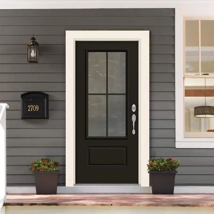 JELD-WEN 36 in. x 80 in. 1 Panel Left-Hand/Inswing 3/4 Lite Clear Glass Black Steel Prehung Front Door, photo 5 of 8