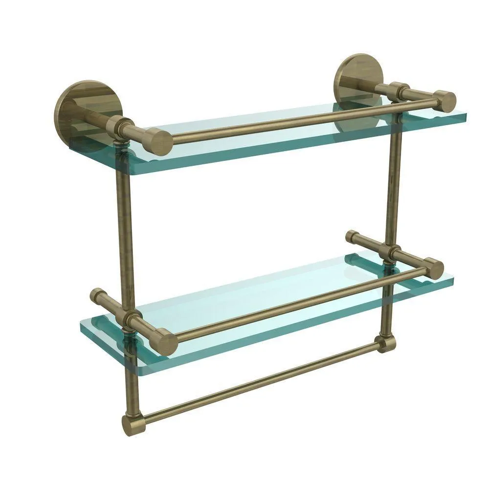 Allied Brass 16 in. L x 12 in. H x 5 in. W 2-Tier Gallery Clear Glass Bathroom Shelf with Towel Bar in Matte Black, photo 13 of 14