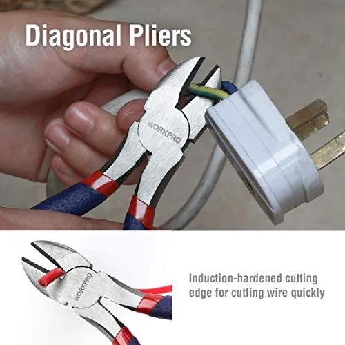 WORKPRO 7-piece Pliers Set (8-inch Groove Joint Pliers, 6-inch Long Nose, 6-inch Slip Joint, 4-1/2 Inch Long Nose, 6-inch Diagonal, 7-inch Linesman, 8-inch Slip Joint) for DIY & Home Use - Free Delivery, photo 7 of 9
