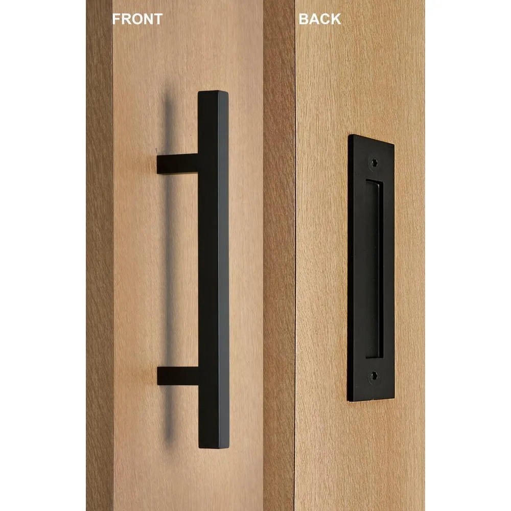 STRONGAR Contemporary 12 in. Brushed Satin Square Pull and Flush sliding barn door handle, photo 3 of 4