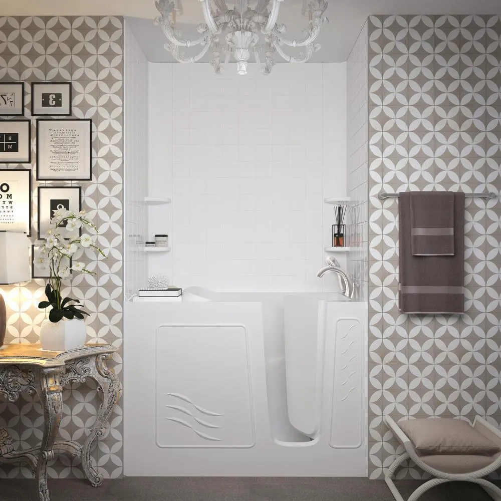 Rampart Nova Heated 4.5 ft. Walk-in Whirlpool and Air Bathtub with 4 in. Tile Easy Up Adhesive Wall Surround in White, photo 7 of 12