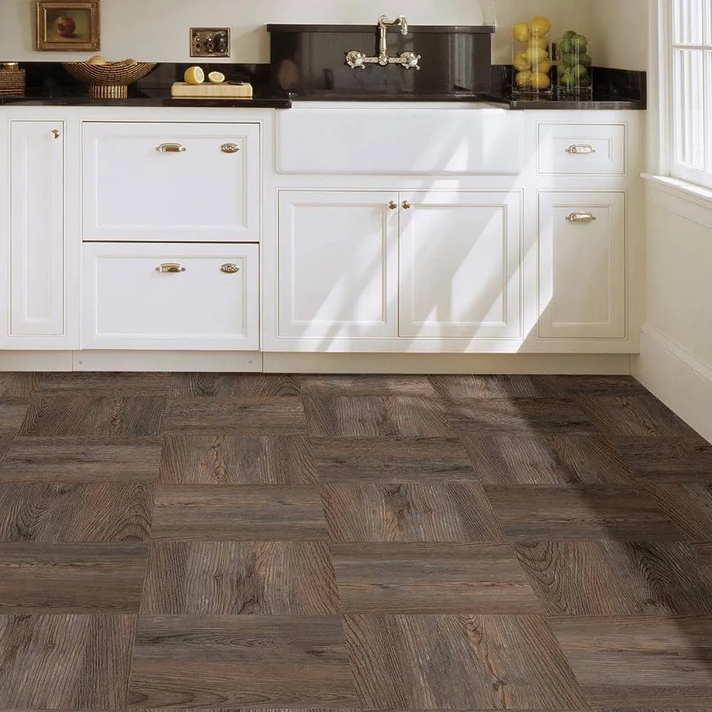 FloorPops Knotting Hill 12 in. W x 12 in. L Peel and Stick Floor Vinyl Tiles, Dark Brown Wood Look (20 Tiles, 20 sq. ft./Case), photo 4 of 8