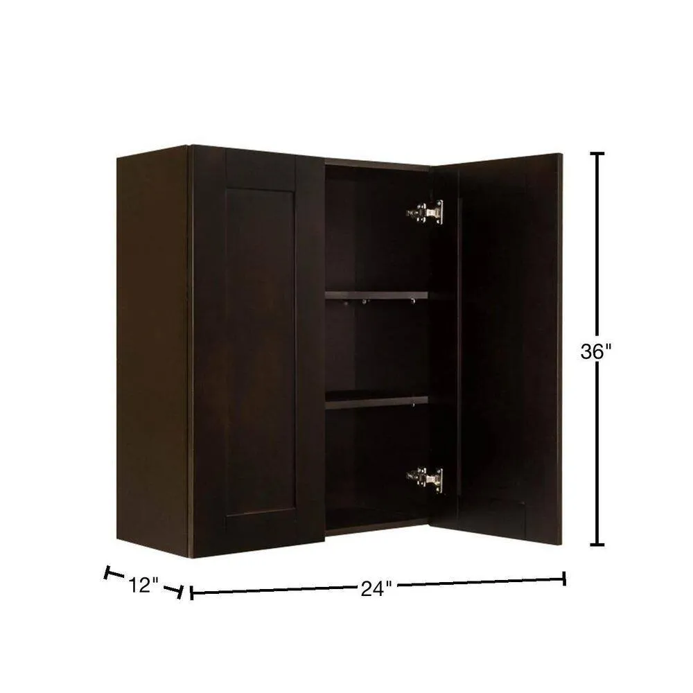 LIFEART CABINETRY Anchester Assembled 24 in. x 36 in. x 12 in. Wall Cabinet with 2 Doors 2 Shelves in Dark Espresso, photo 2 of 7