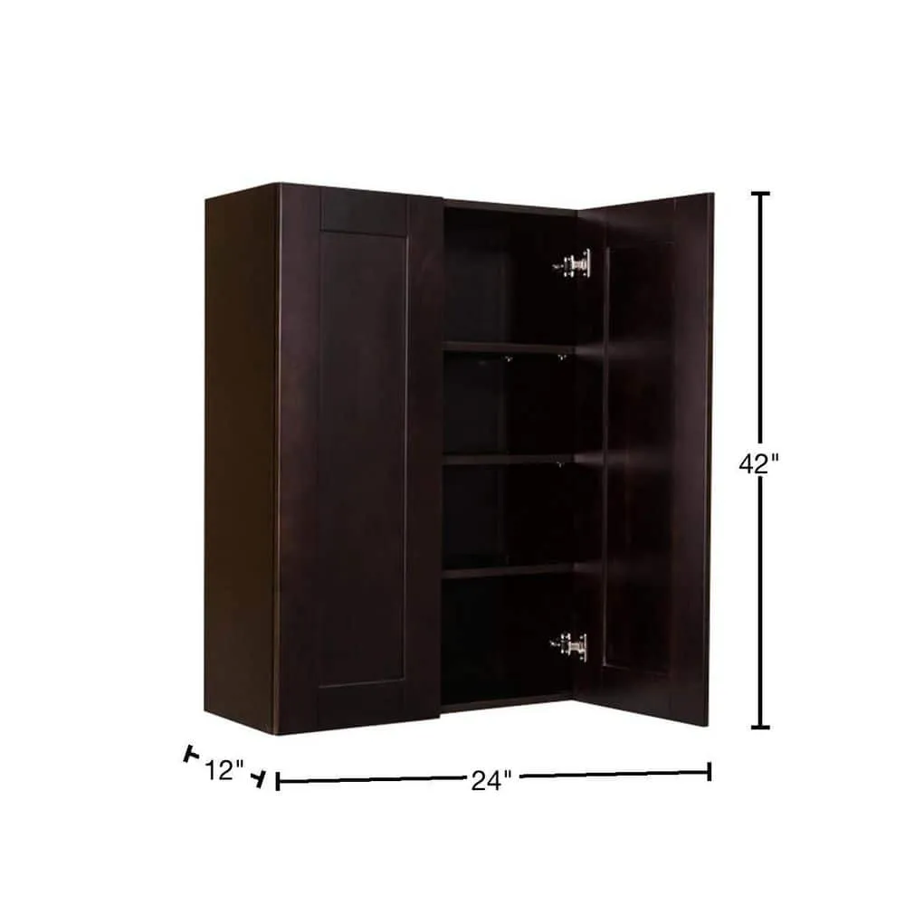 LIFEART CABINETRY Anchester Assembled 24 in. x 42 in. x 12 in. Wall Cabinet with 2 Doors 3 Shelves in Dark Espresso, photo 2 of 7