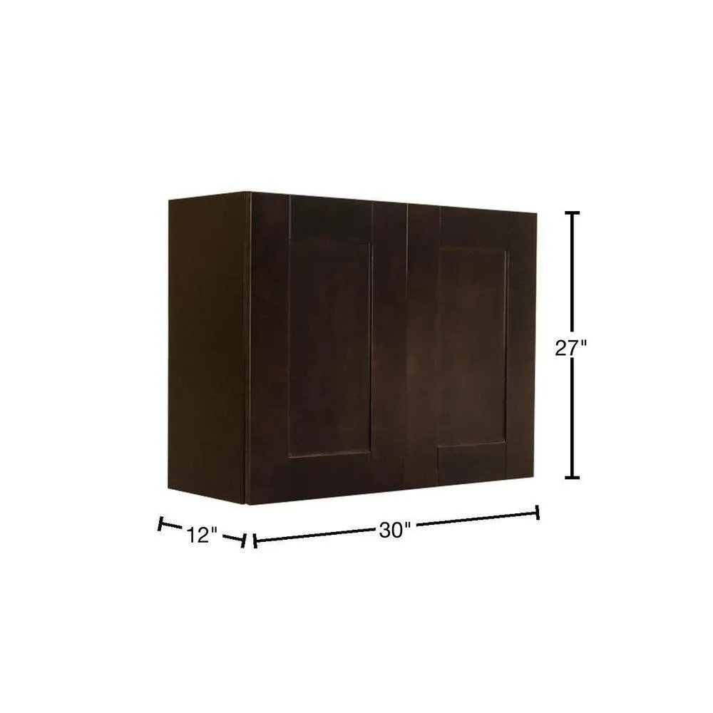LIFEART CABINETRY Anchester Assembled 30 in. x 21 in. x 12 in. Wall Cabinet with 2 Doors 1 Shelf in Dark Espresso, photo 2 of 8