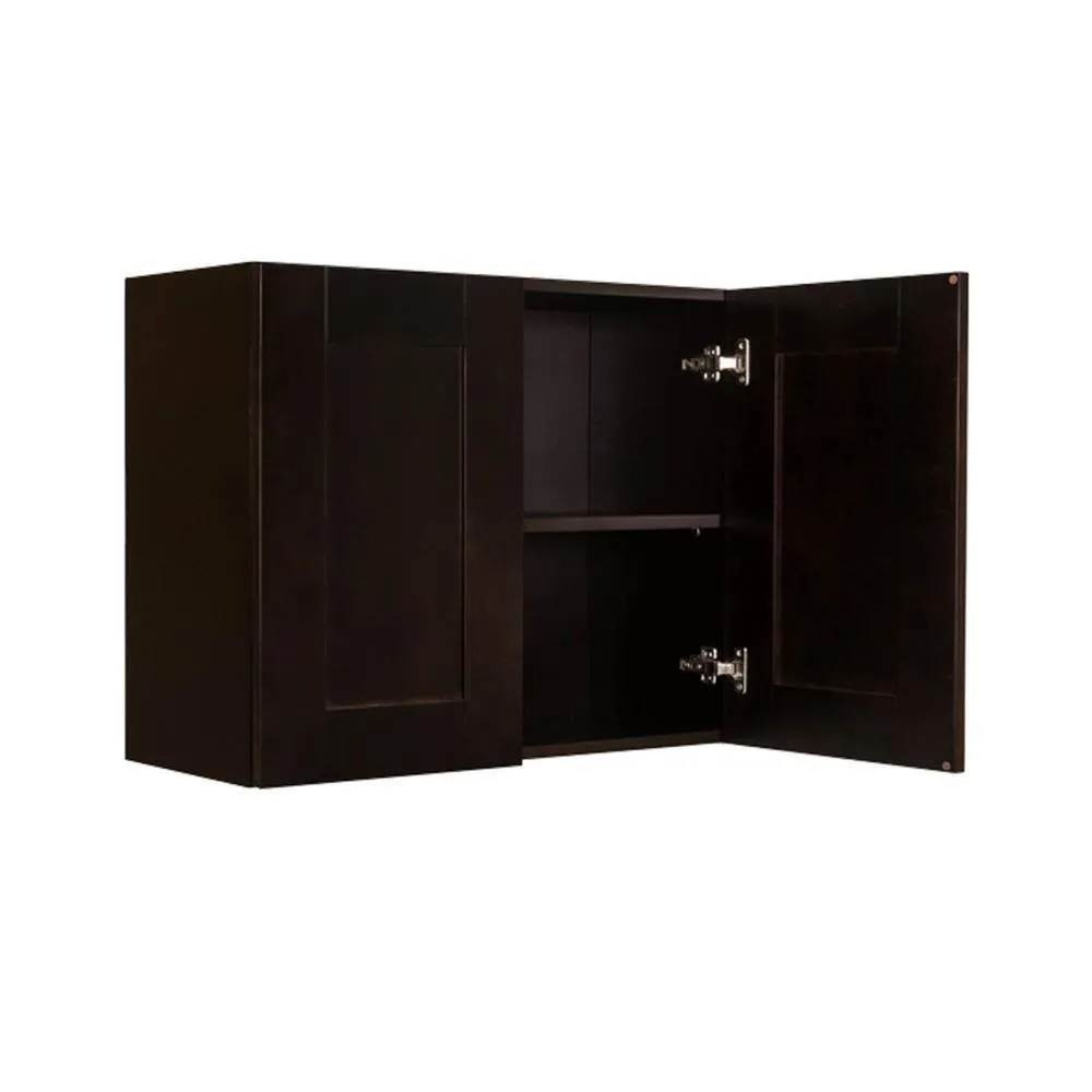 LIFEART CABINETRY Anchester Assembled 30 in. x 21 in. x 12 in. Wall Cabinet with 2 Doors 1 Shelf in Dark Espresso, photo 4 of 8
