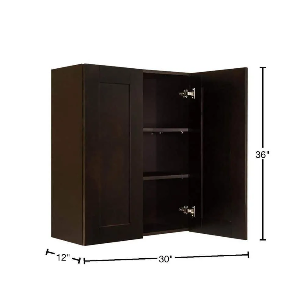 LIFEART CABINETRY Anchester Assembled 30 in. x 36 in. x 12 in. Wall Cabinet with 2 Doors 2 Shelves in Dark Espresso, photo 2 of 6