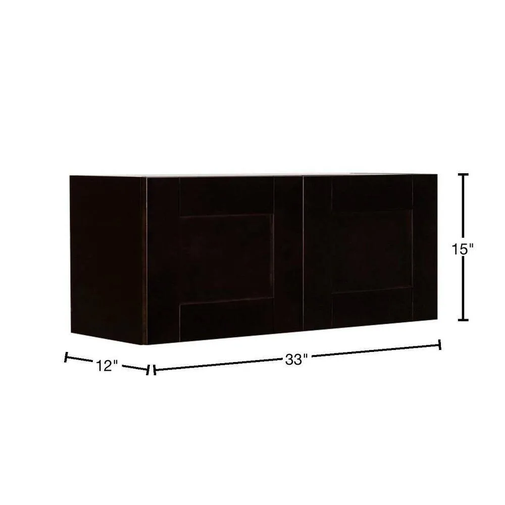 LIFEART CABINETRY Anchester Assembled 33 in. x 15 in. x 12 in. Wall Cabinet with 2 Doors No Shelf in Dark Espresso, photo 2 of 8