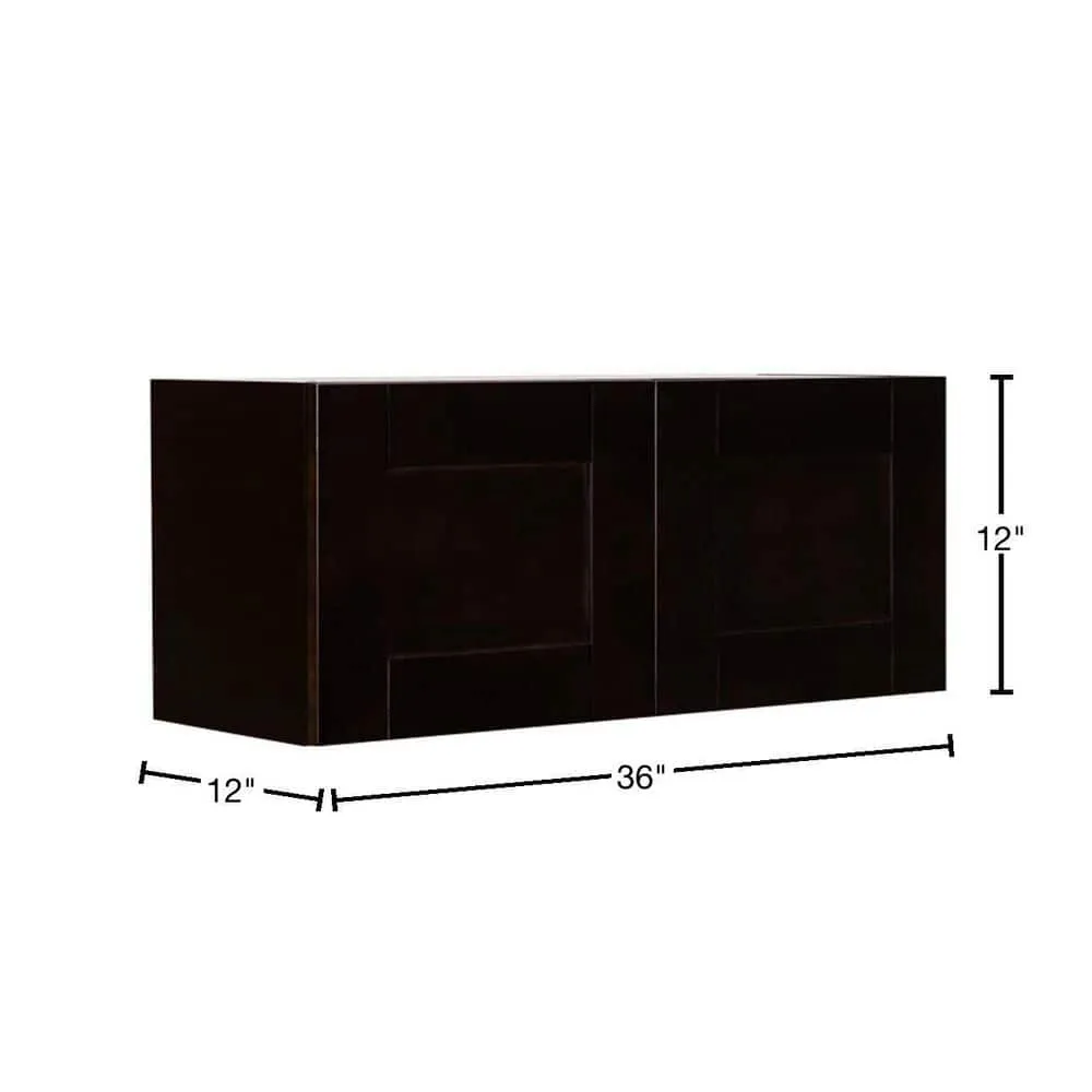 LIFEART CABINETRY Anchester Assembled 36 in. x 12 in. x 12 in. Wall Cabinet with 2 Doors No Shelf in Dark Espresso, photo 2 of 7
