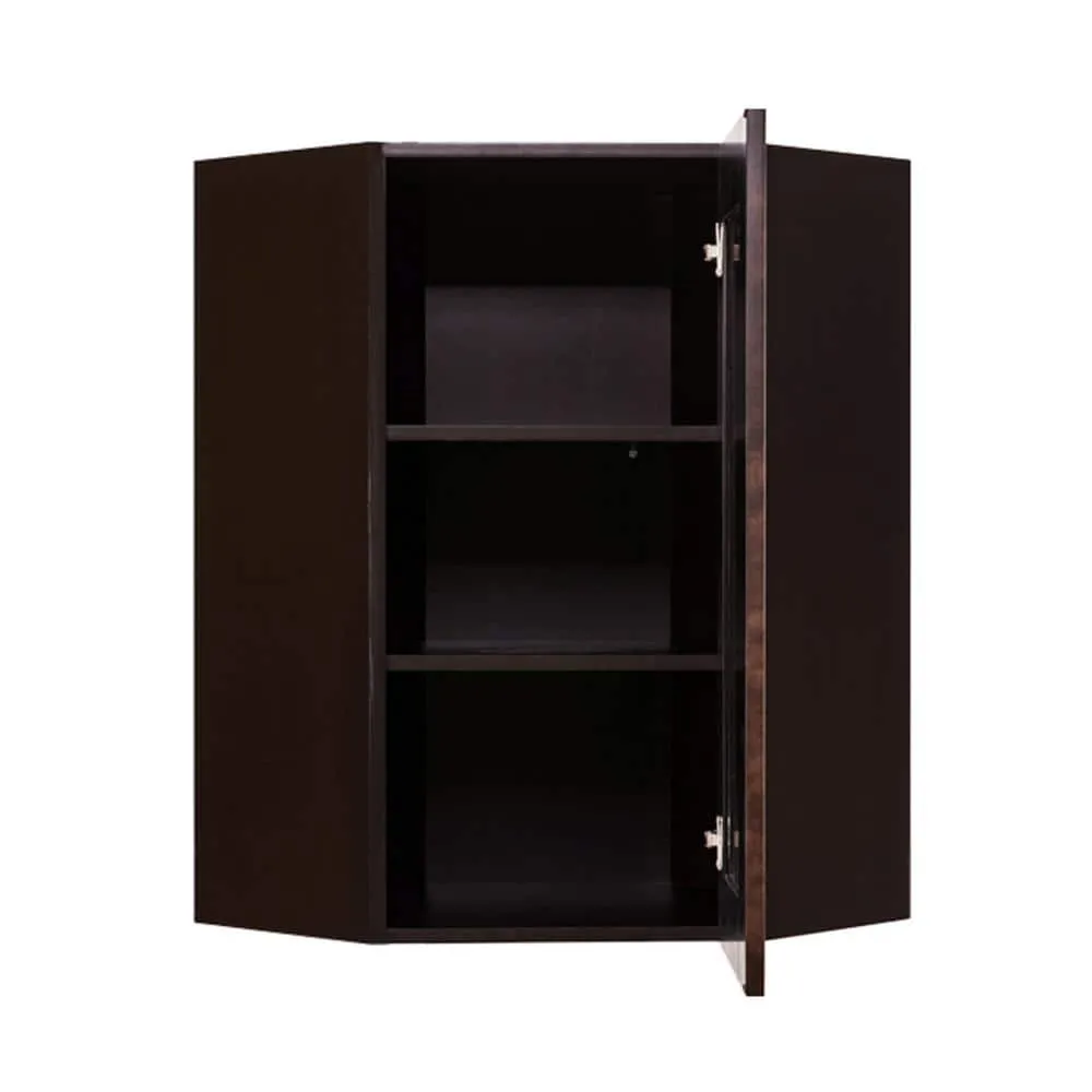LIFEART CABINETRY Anchester Assembled 24x30x12 in. Wall Diagonal Corner Cabinet with 1 Door 2 Shelves in Dark Espresso, photo 2 of 6