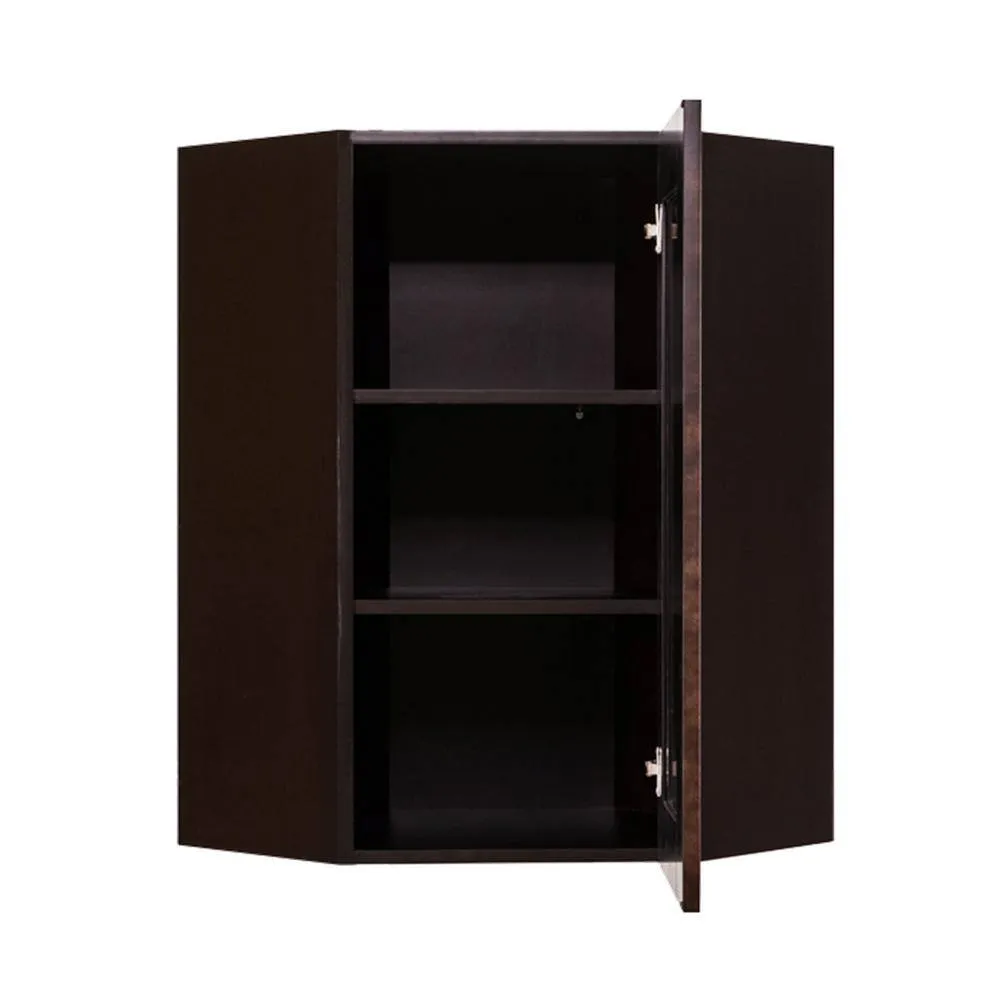 LIFEART CABINETRY Anchester Assembled 24x36x12 in. Wall Diagonal Corner Cabinet with 1 Door 2 Shelves in Dark Espresso, photo 2 of 6