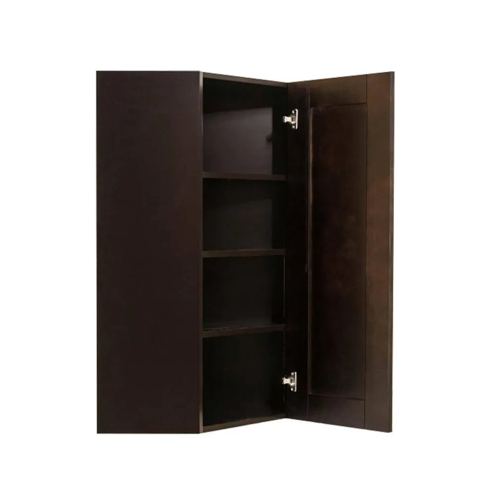 LIFEART CABINETRY Anchester Assembled 24x42x12 in. Wall Diagonal Corner Cabinet with 1 Door 3 Shelves in Dark Espresso, photo 3 of 6