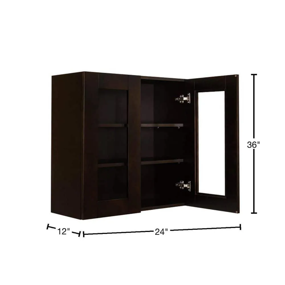 LIFEART CABINETRY Anchester Assembled 24 in. x 36 in. x 12 in. Wall Mullion Door Cabinet with 2 Doors 2 Shelves in Dark Espresso, photo 2 of 6