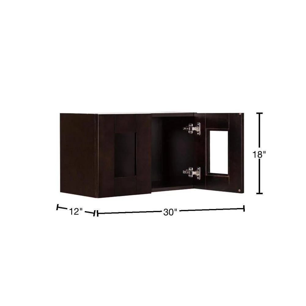 LIFEART CABINETRY Anchester Assembled 30 in. x 18 in. x 12 in. Wall Mullion Door Cabinet with 2 Doors in Dark Espresso, photo 2 of 6