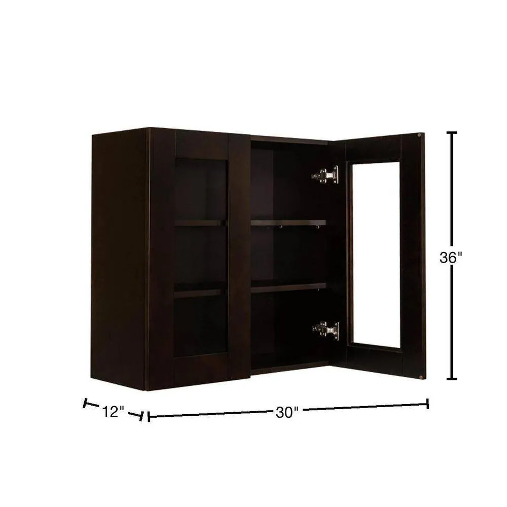 LIFEART CABINETRY Anchester Assembled 30 in. x 36 in. x 12 in. Wall Mullion Door Cabinet with 2 Doors 2 Shelves in Dark Espresso, photo 2 of 6