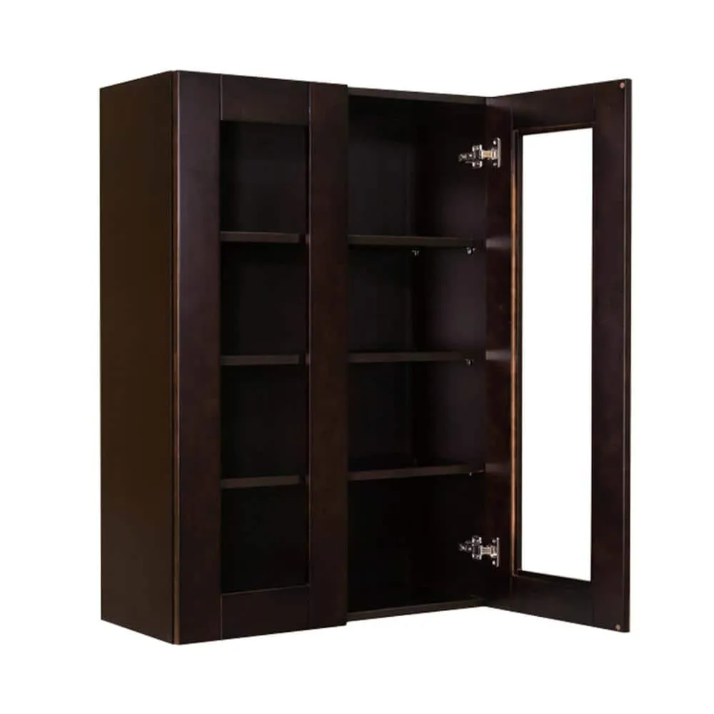LIFEART CABINETRY Anchester Assembled 30 in. x 42 in. x 12 in. Wall Mullion Door Cabinet with 2 Doors 3 Shelves in Dark Espresso, photo 3 of 5