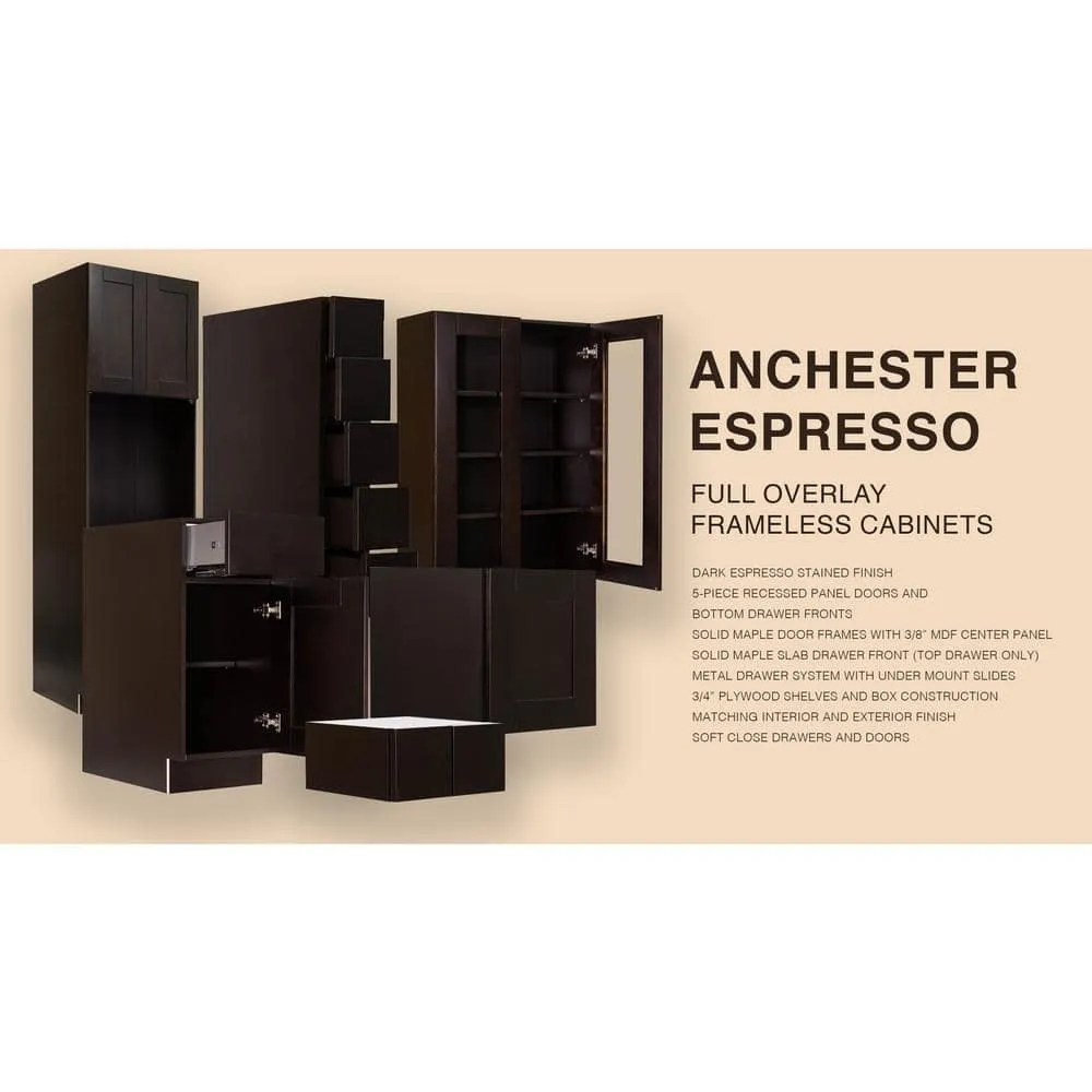 LIFEART CABINETRY Anchester Assembled 36 in. x 18 in. x 12 in. Wall Mullion Door Cabinet with 2 Doors in Dark Espresso, photo 5 of 6