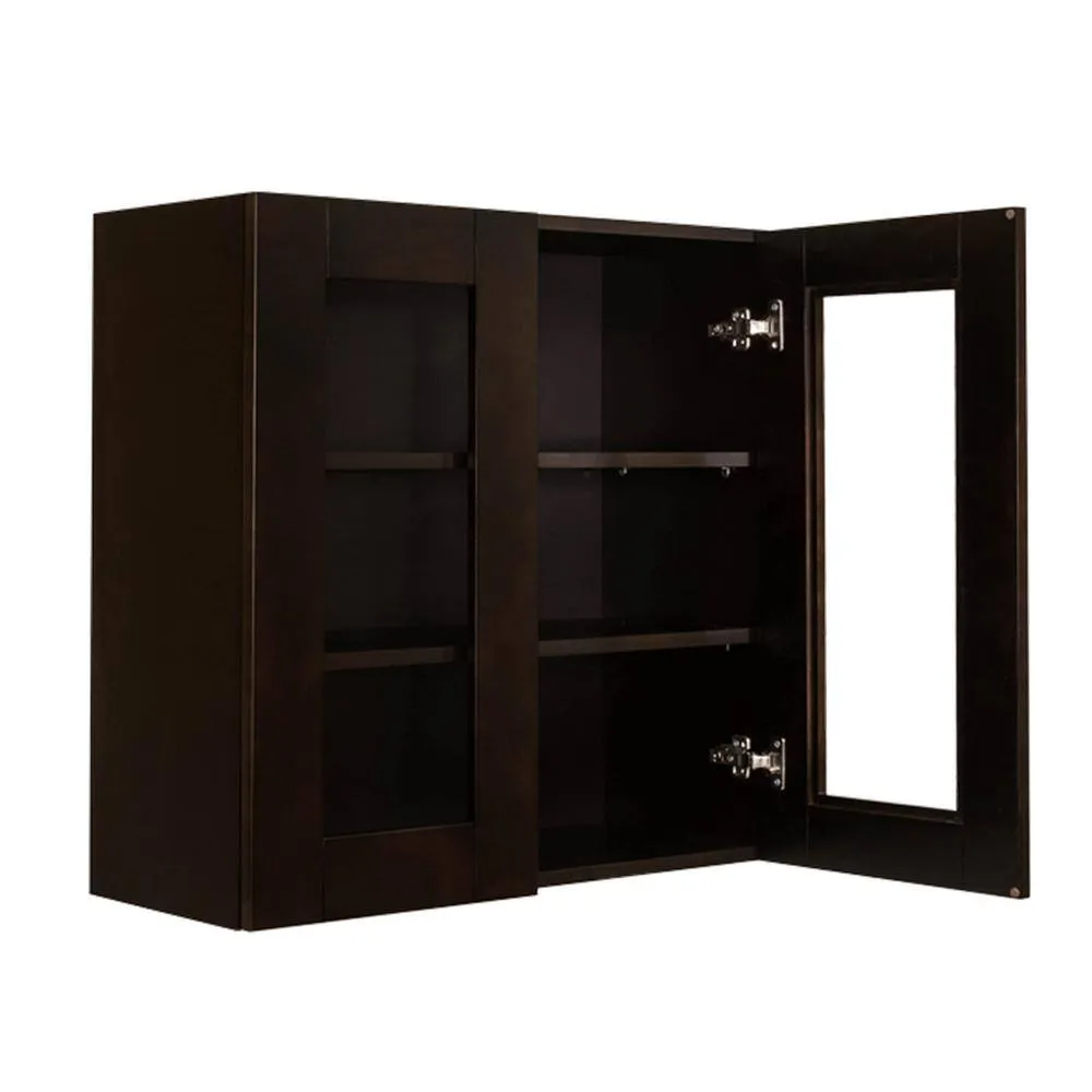 LIFEART CABINETRY Anchester Assembled 36 in. x 30 in. x 12 in. Wall Mullion Door Cabinet with 2 Doors 2 Shelves in Dark Espresso, photo 4 of 7