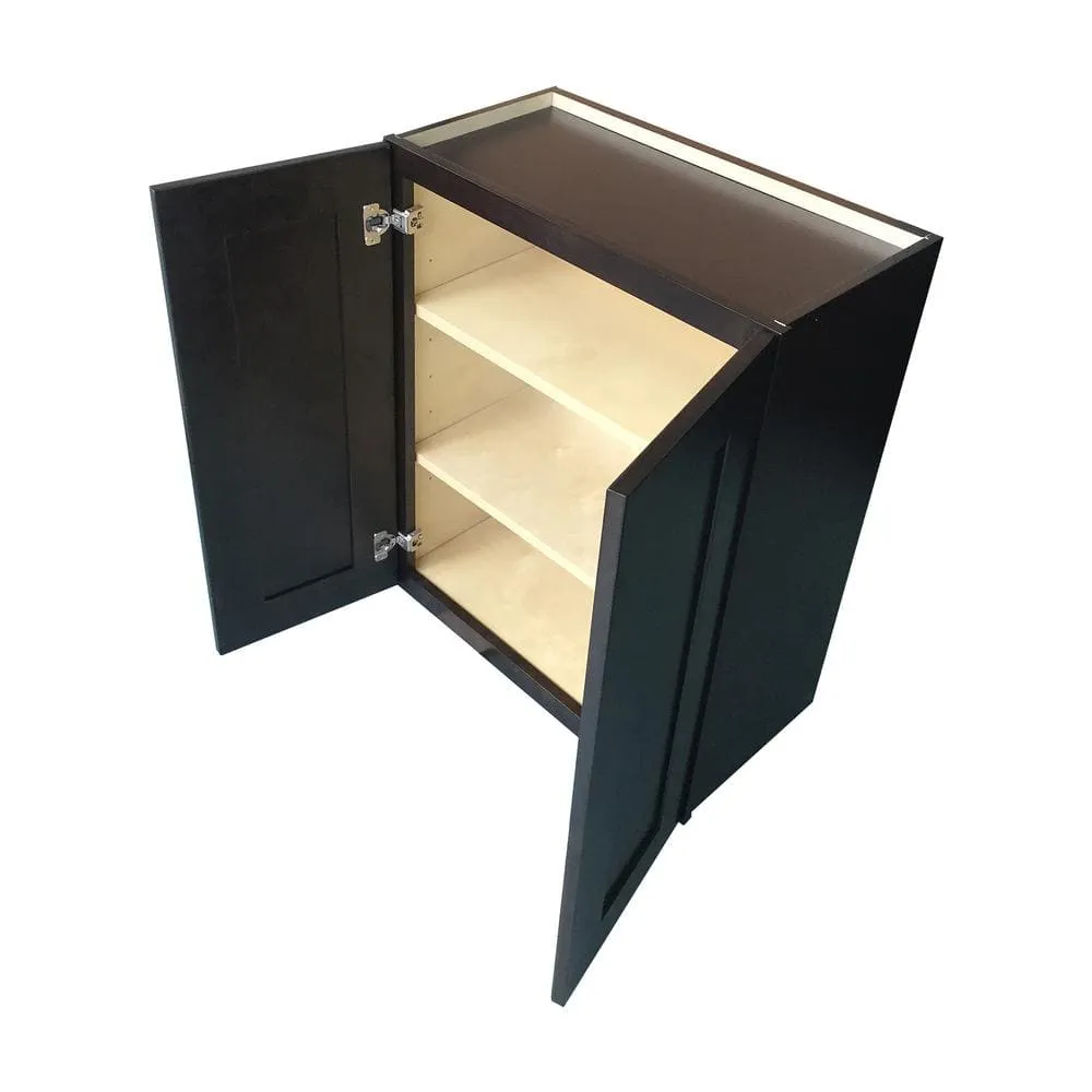 Plywell Ready to Assemble 27x30x12 in. Shaker Double Door Wall Cabinet with 2 Adjustable Shelves in Espresso, photo 2 of 2