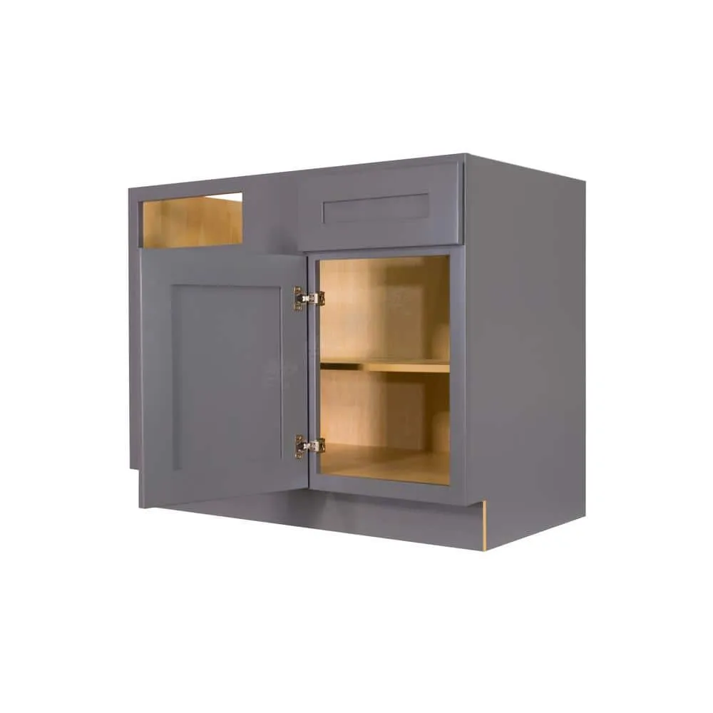 LIFEART CABINETRY Lancaster Gray Plywood Shaker Stock Assembled Base Blind Corner Kitchen Cabinet 39 in. W x 34.5 in. H x 24 in. D, photo 2 of 5