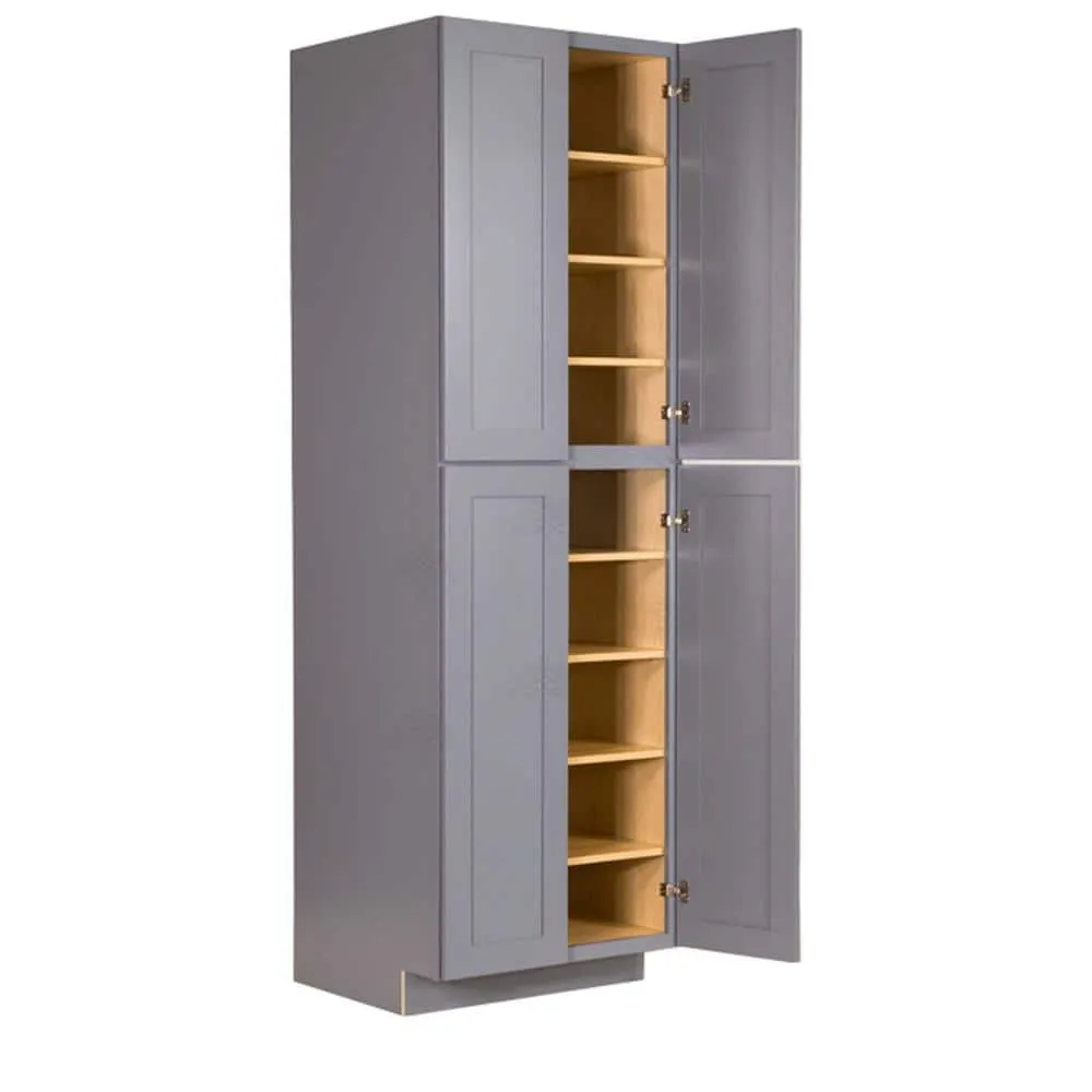 LIFEART CABINETRY Lancaster Gray Plywood Shaker Stock Assembled Tall Pantry Kitchen Cabinet 30 in. W x 90 in. H x 27 in. D, photo 4 of 6