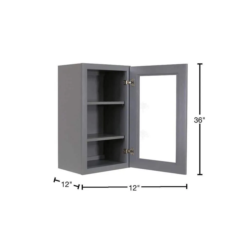 LIFEART CABINETRY Lancaster Gray Plywood Shaker Stock Assembled Wall Glass Door Kitchen Cabinet 12 in. W x 36 in. H x 12 in. D, photo 3 of 8