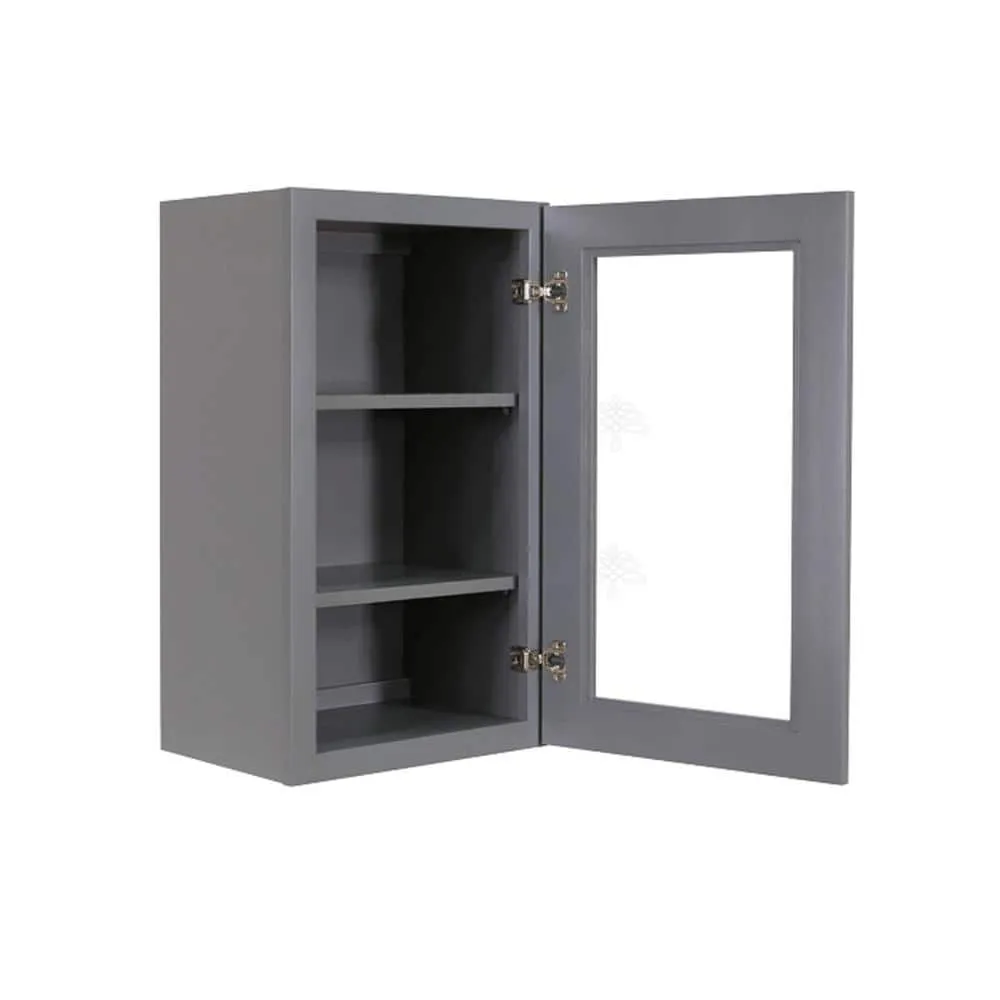 LIFEART CABINETRY Lancaster Gray Plywood Shaker Stock Assembled Wall Glass Door Kitchen Cabinet 12 in. W x 36 in. H x 12 in. D, photo 5 of 8