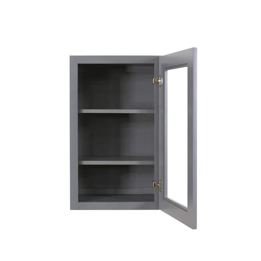 LIFEART CABINETRY Lancaster Gray Plywood Shaker Stock Assembled Wall Glass Door Kitchen Cabinet 12 in. W x 36 in. H x 12 in. D, photo 4 of 8