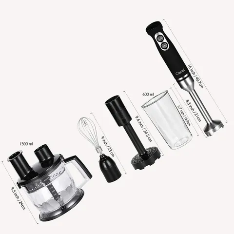 8-Speed 500-Watt Black Stainless Steel Control 6-in-1 Multi-Purpose Immersion Hand Blender Set