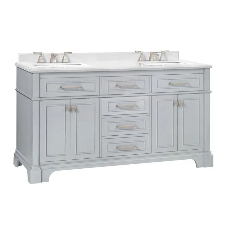 Melpark 60 in. W x 22 in. D Bath Vanity in White with Cultured Marble Vanity Top in White with White Sink, photo 2 of 2