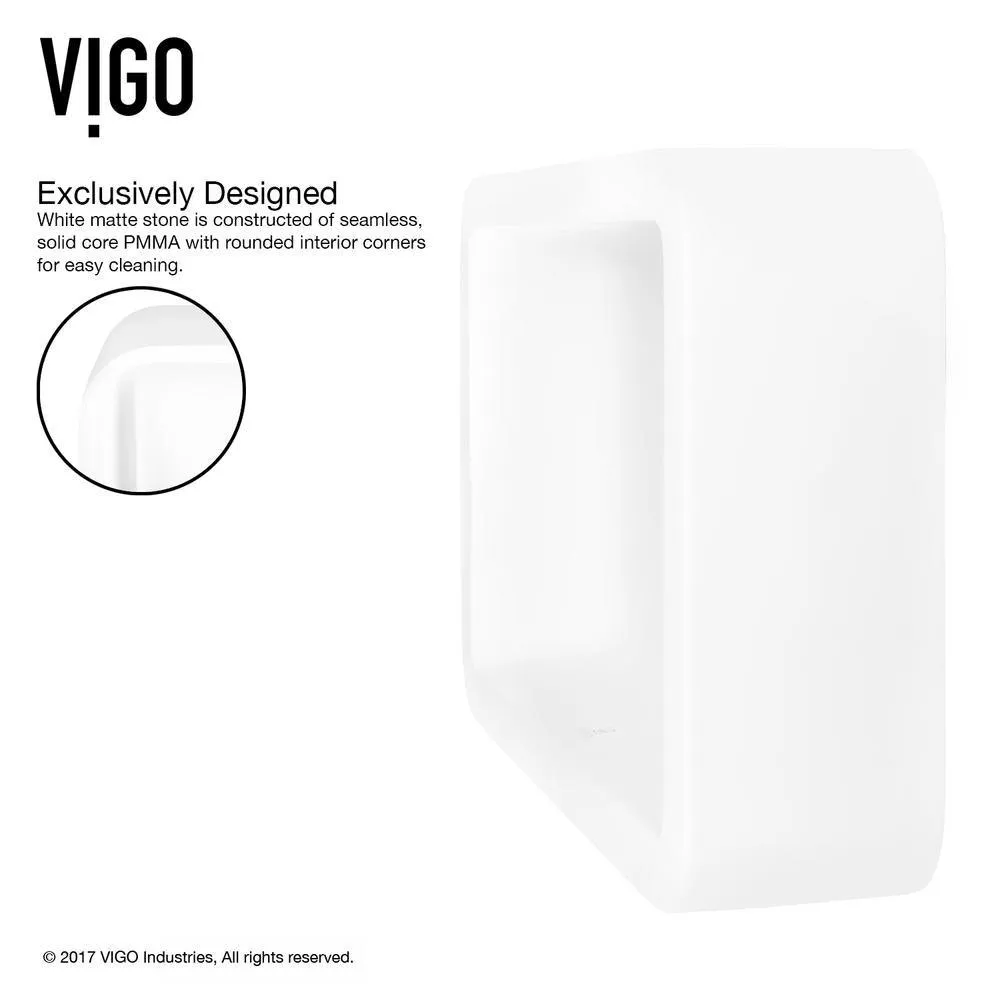 VIGO Petunia Matte Stone Vessel Bathroom Sink in White with Duris Bathroom Vessel Faucet in Matte Black, photo 7 of 15