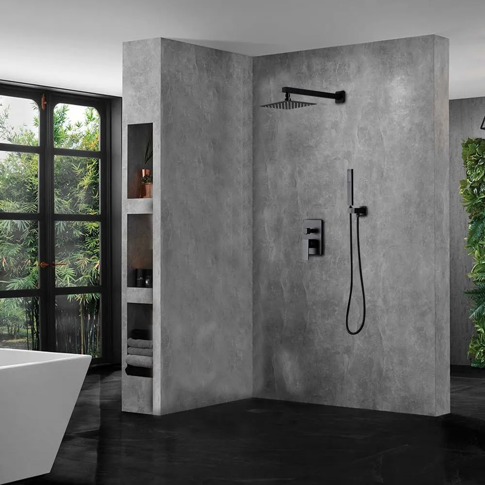 1-Spray Patterns with 1.5 GPM 10 in. Wall Mount Dual Shower Heads with Pressure Balance Valve in Matte Black, photo 8 of 8