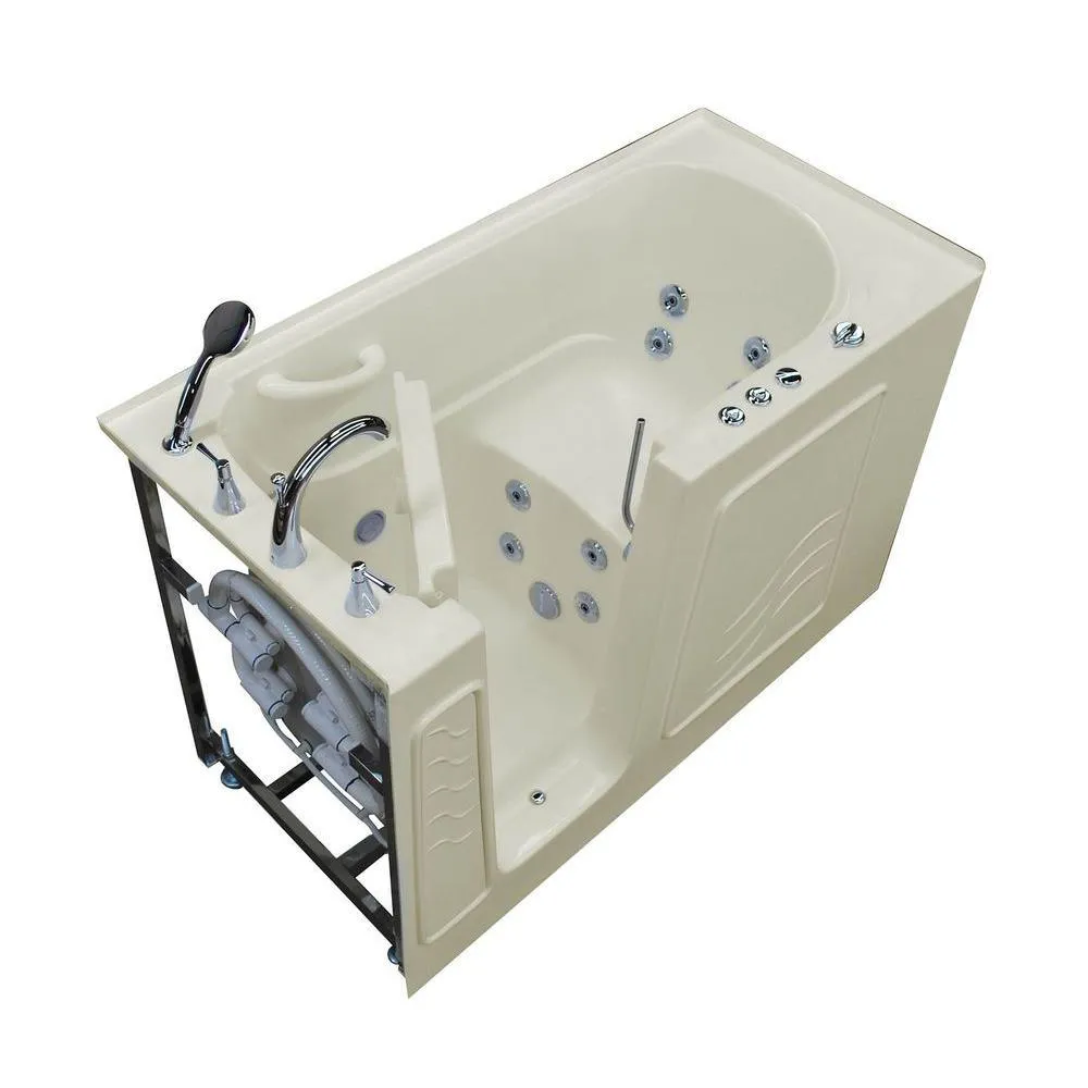 Rampart Nova Heated 5 ft. Walk-in Whirlpool Bathtub with 6 in. Tile Easy Up Adhesive Wall Surround in Biscuit, photo 7 of 33