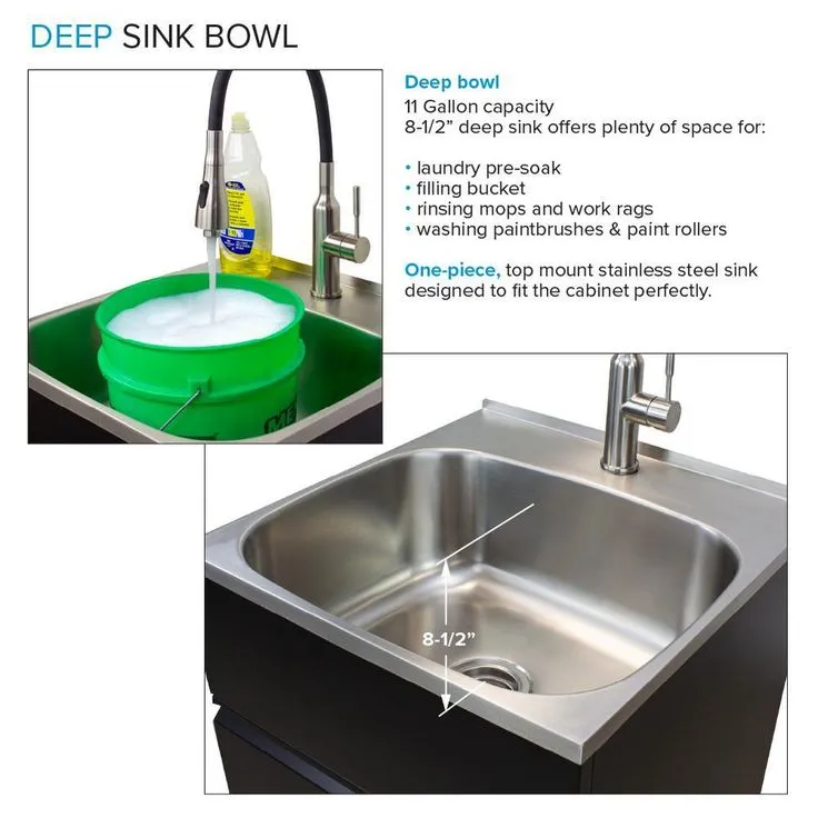 All-in-One 22 in. x 22 in. x 35 in. Metal Drop-In Laundry/Utility Sink and Cabinet in Black, photo 9 of 12