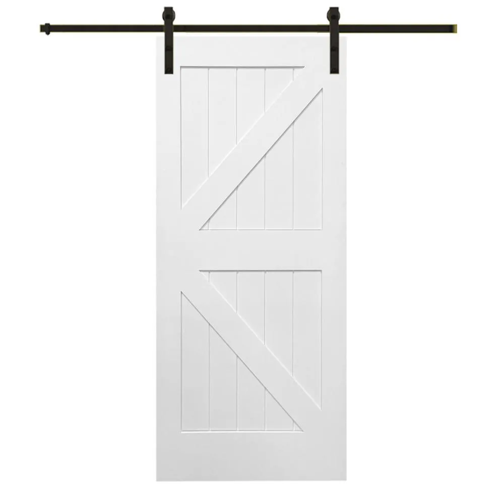MMI Door 36 in. x 84 in. Primed Composite K-Plank Barn Door with Matte Black Hardware Kit, photo 10 of 10
