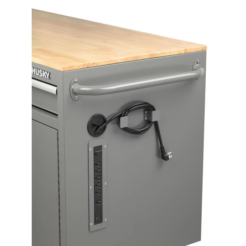 56 in. W x 24.5 in. D 5-Drawer 1-Door Tool Chest Mobile Workbench with Solid Wood Top in Matte Gray, photo 3 of 20