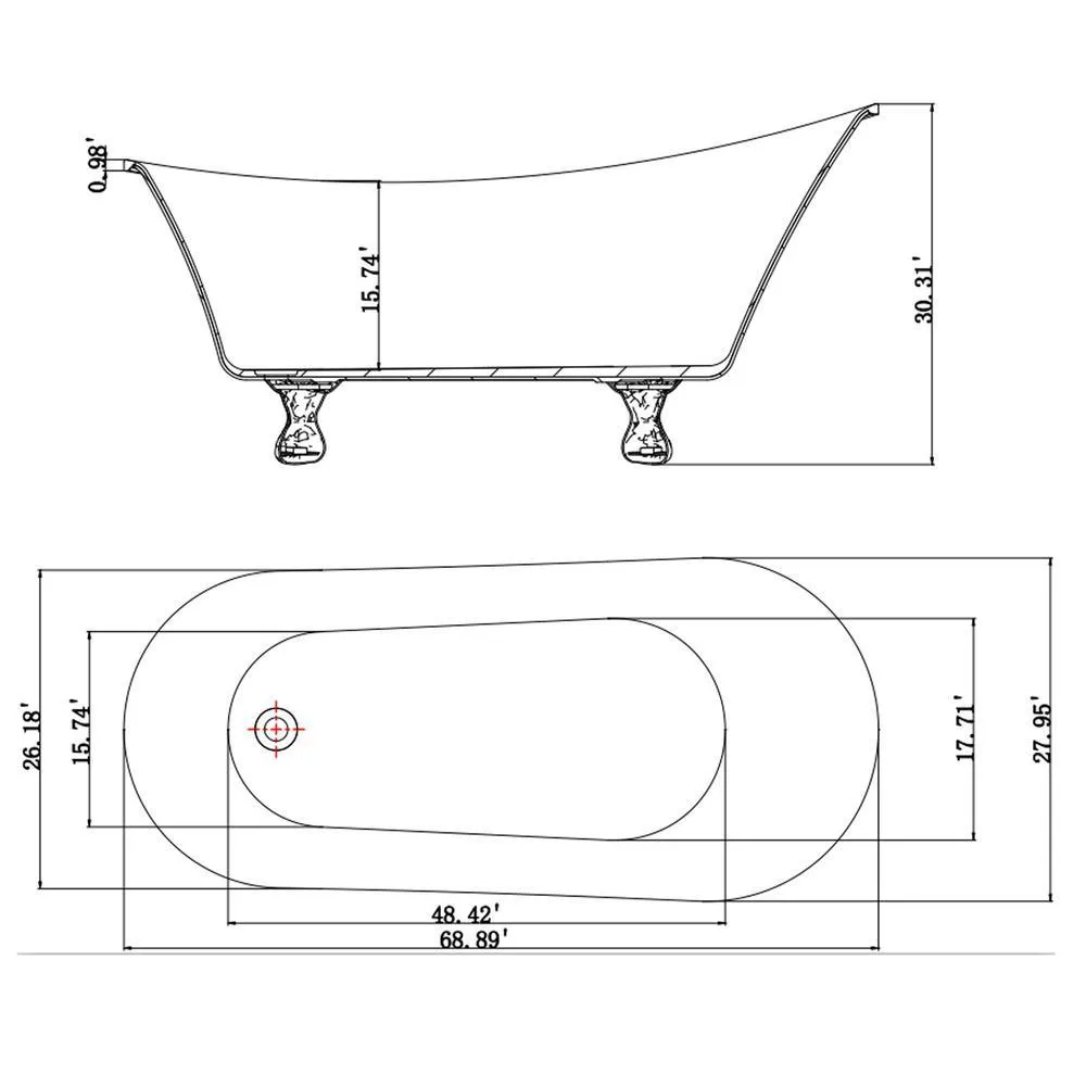 69 in. Acrylic Double Slipper Clawfoot Non-Whirlpool Bathtub in Glossy Black, photo 10 of 10