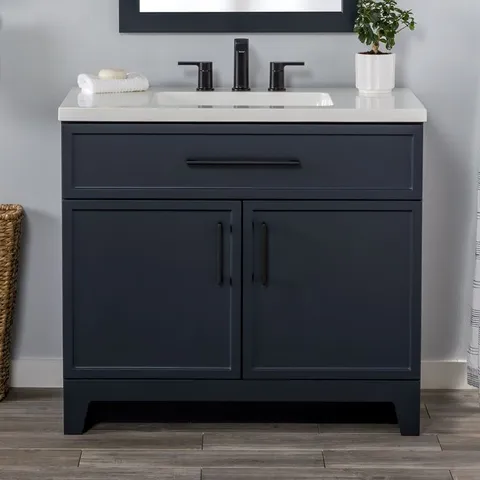 Potter 36-in Blue Single Sink Bathroom Vanity with White Cultured Marble Top