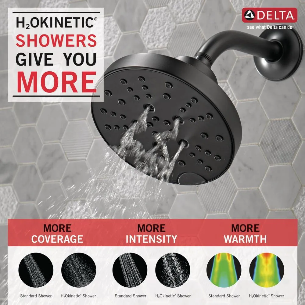 Pivotal 5-Spray 6 in. Single Wall Mount Fixed Rain H2Okinetic Shower Head in Matte Black, photo 6 of 17