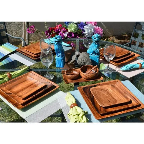 12-Piece Wooden Oval Serving Tray Set with Serving Bowls and Spoons