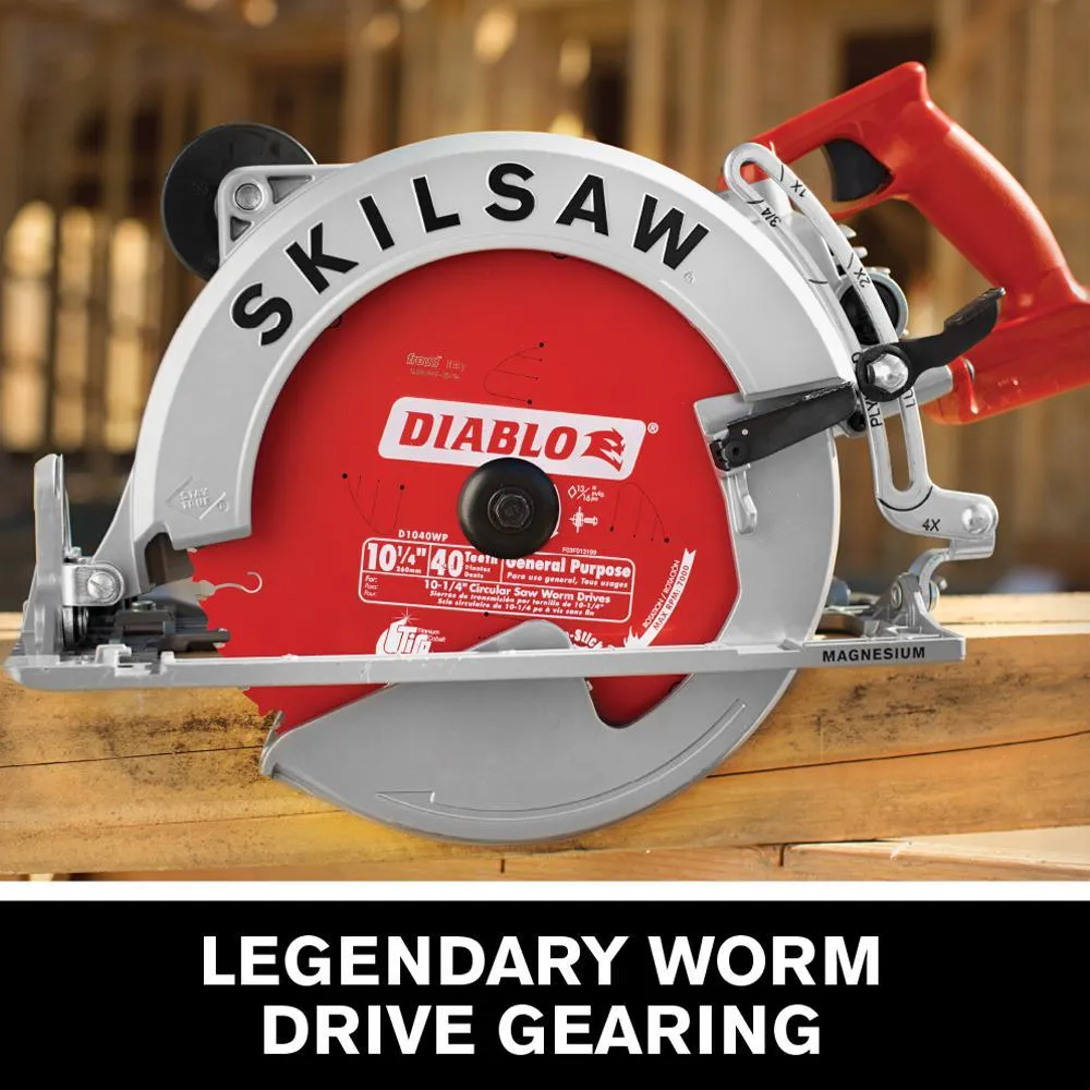 15 Amp Corded Electric 10-1/4 in. Magnesium SAWSQUATCH Worm Drive Circular Saw with 40-Tooth Diablo Carbide Blade, photo 2 of 9