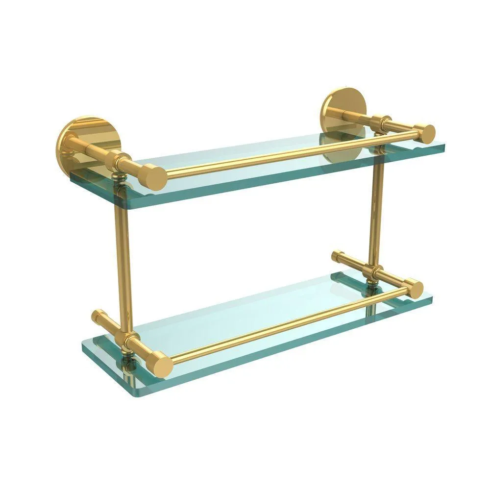 Allied Brass 16 in. L x 8 in. H x 5 in. W 2-Tier Clear Glass Bathroom Shelf with Gallery Rail in Brushed Bronze, photo 8 of 17