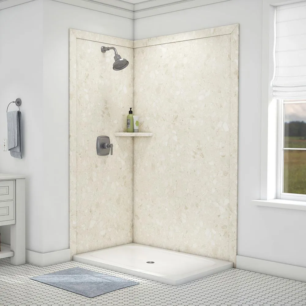 Elegance 36 in. x 48 in. x 80 in. 7-Piece Easy Up Adhesive Corner Shower Wall Surround in Triton, photo 7 of 24