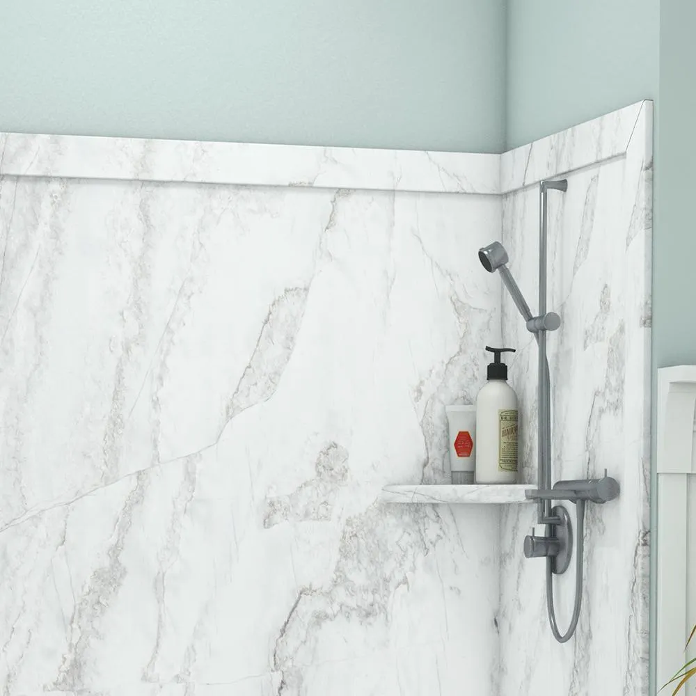 Elite 32 in. x 60 in. x 60 in. 9-Piece Easy Up Adhesive Tub Surround in Calypso, photo 2 of 26