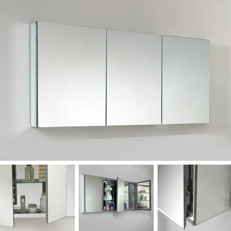 59 in. W x 26 in. H x 5 in. D Frameless Glass Recessed or Surface-Mount 4-Shelf Bathroom Medicine Cabinet, photo 4 of 6