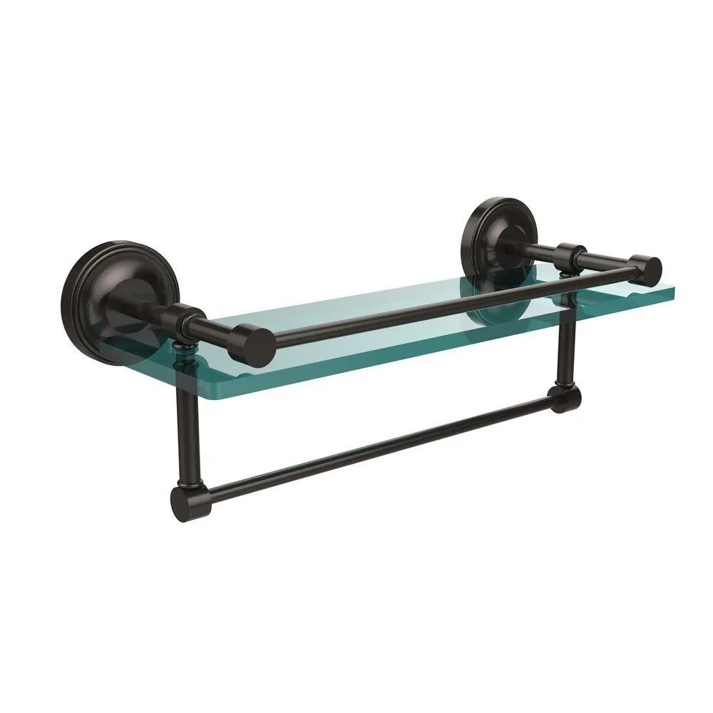 Allied Brass 16 in. L x 5 in. H x 5 in. W Gallery Clear Glass Bathroom Shelf with Towel Bar in Polished Nickel, photo 7 of 14