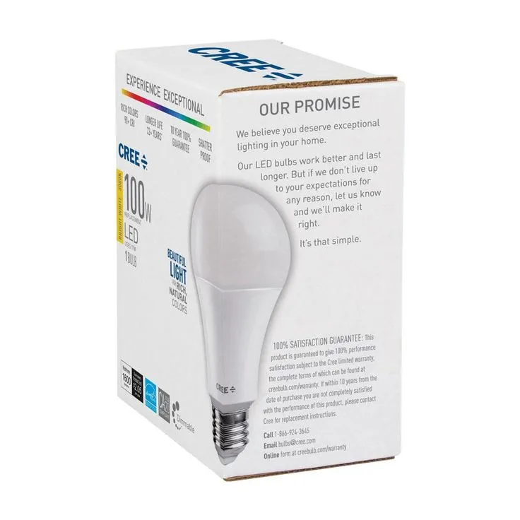 Cree 100W Equivalent Bright White (3000K) A21 Dimmable Exceptional Light Quality LED Light Bulb, photo 7 of 10