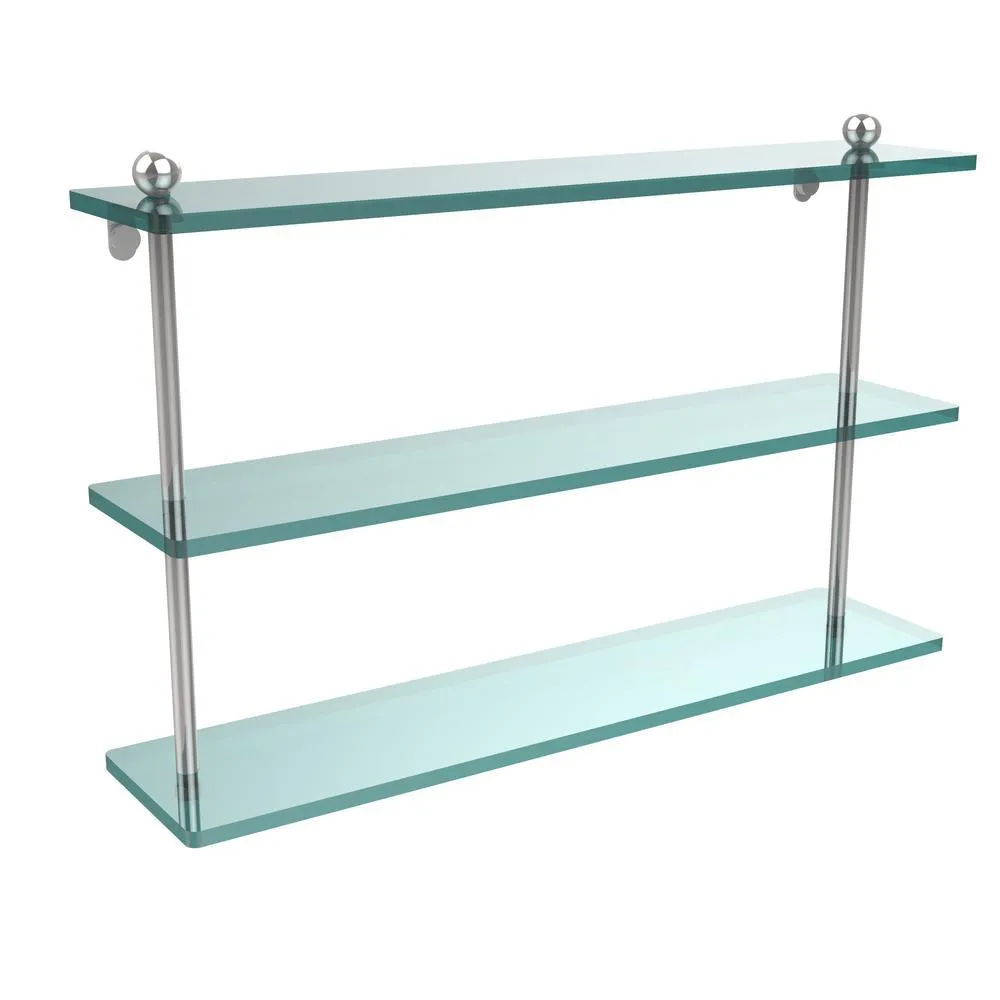 Allied Brass 22 in. L x 15 in. H x 5 in. W 3-Tier Clear Glass Bathroom Shelf in Satin Nickel, photo 11 of 16