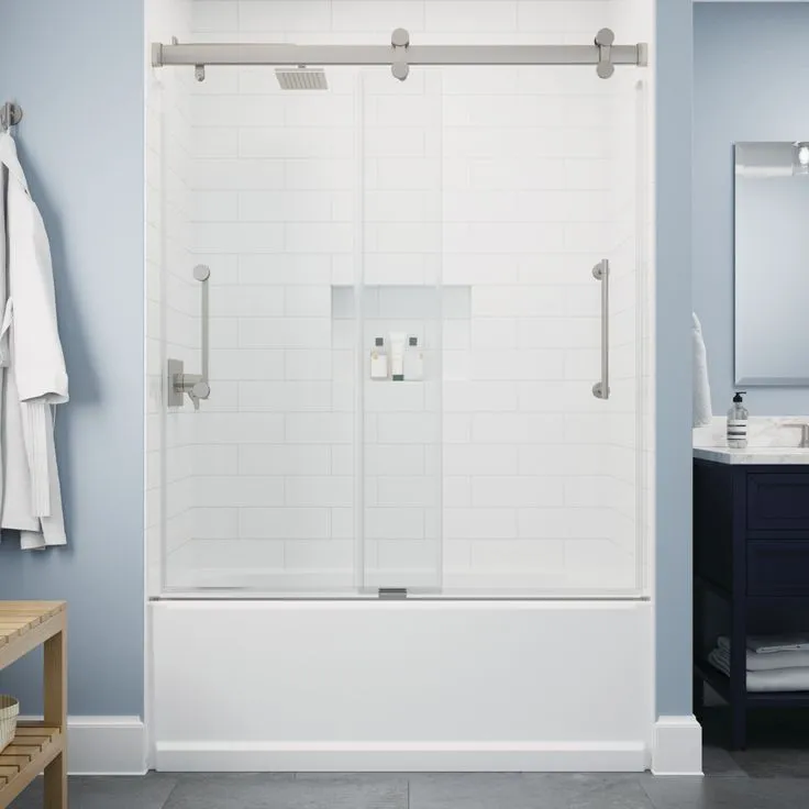 Delta Paxos 60 in. W x 62-1/4 in. H Frameless Sliding Bathtub Door in Matte Black with 5/16 in. (8mm) Tempered Clear Glass, photo 3 of 5