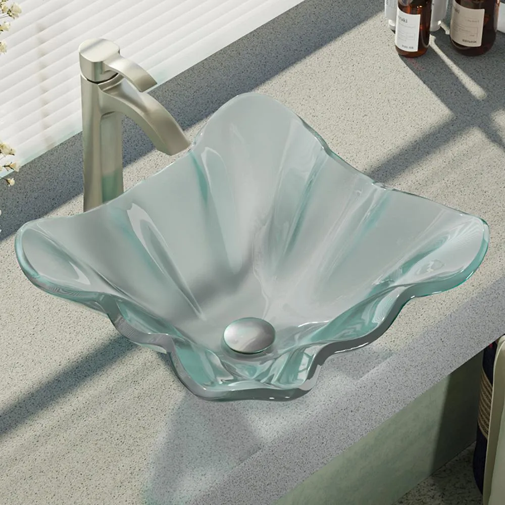 Glass Vessel Sink in Frosted with R9-7006 Faucet and Pop-Up Drain in Chrome, photo 12 of 14